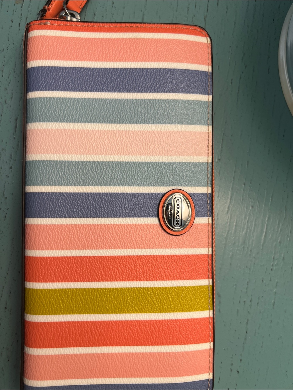 Coach Multicolor Stripe Phone Wallet Case - Coral, Navy, Light Blue & Olive